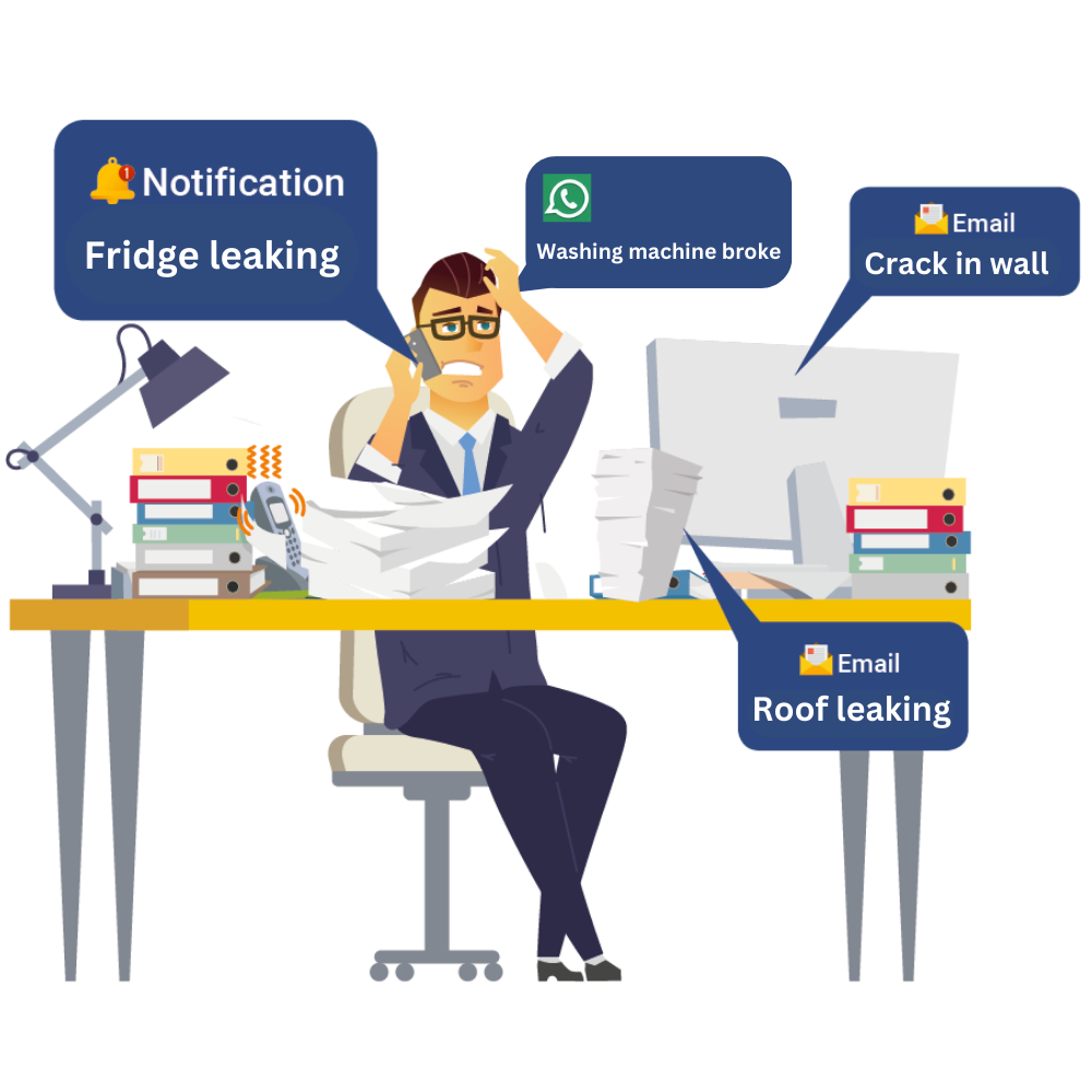 Overwhelmed-property-manager-with-repair-requests Property manager overwhelmed with repair requests coming in from everywhere