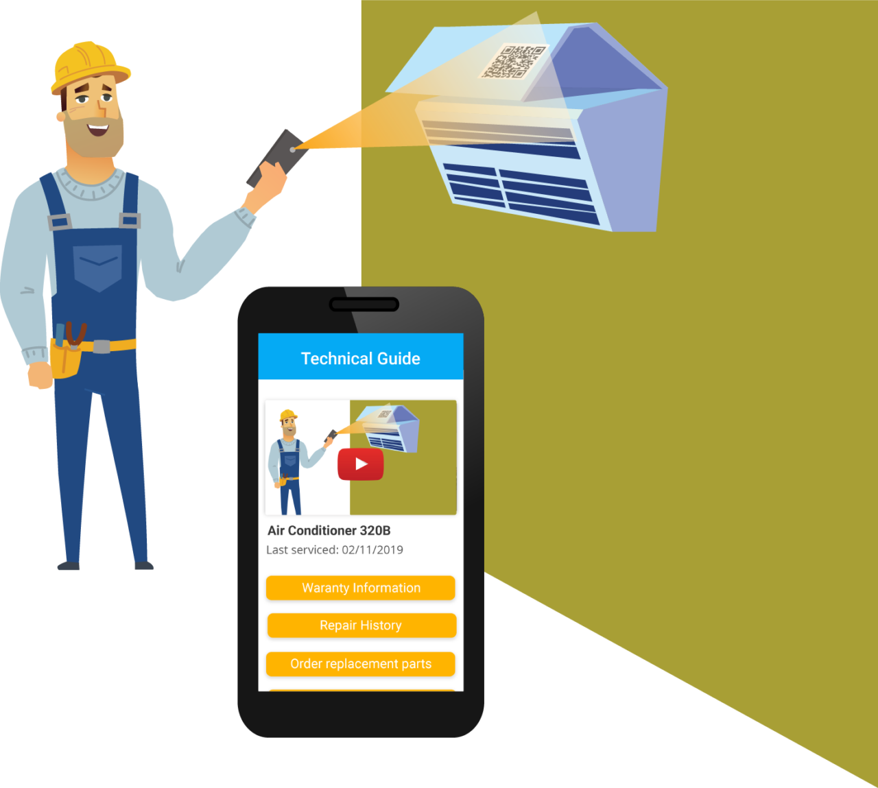 Engineer-scans-qr-code-to-get-all-asset-machinery-equipment-vehicle- information Engineer scans QR code with app to get all asset, machinery, equipment, vehicle information